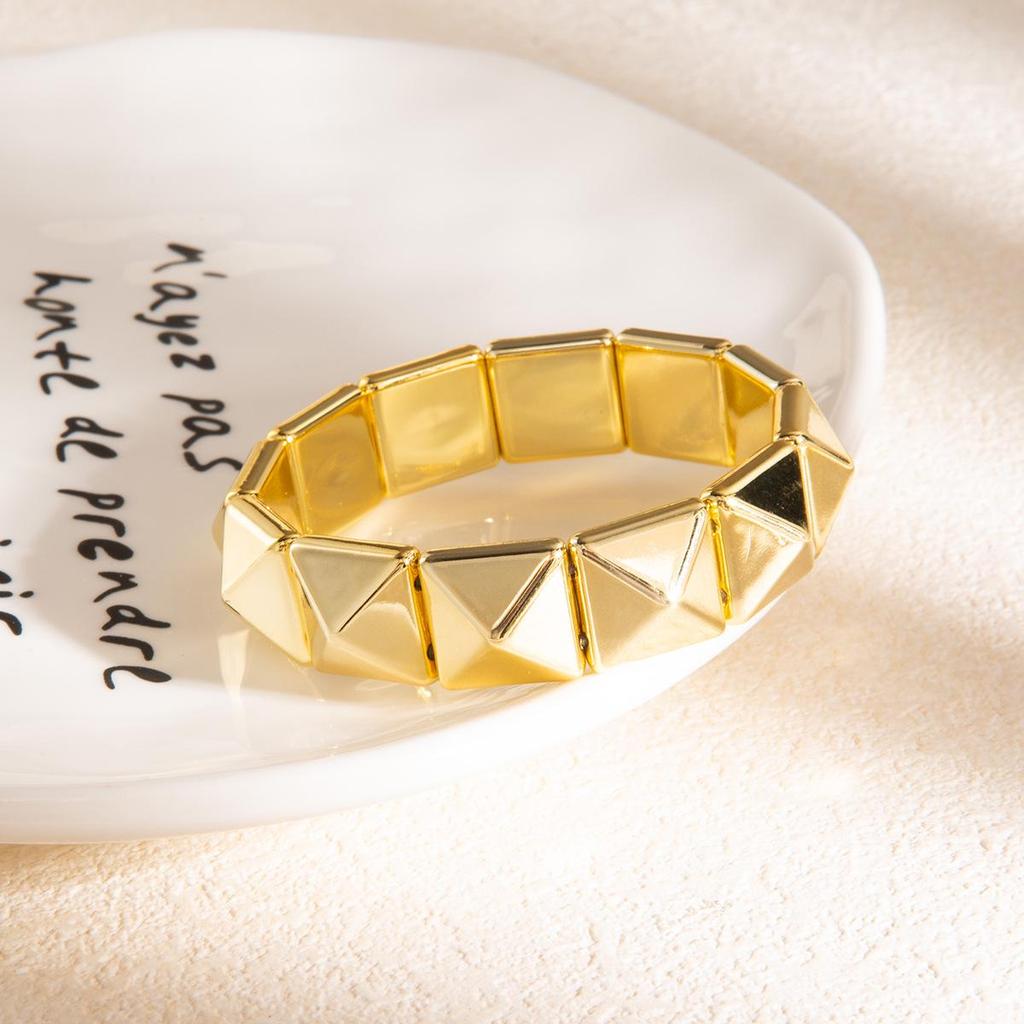 Gold & Silver Interspersed Rhombus Bangle: Luxury Wide Band Hand Jewelry with Exaggerated Fashion and Unique Personality