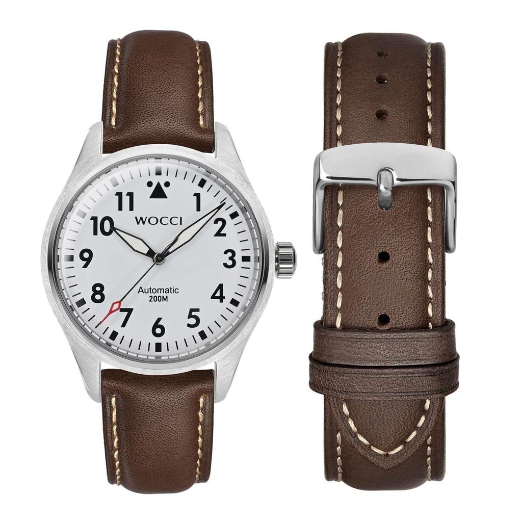 WOCCI 20mm Watch Strap, Vintage Genuine Leather Watch Band (Dark Brown with Contrast Stitching), Includes Adjustment Tool and Spring Bars
