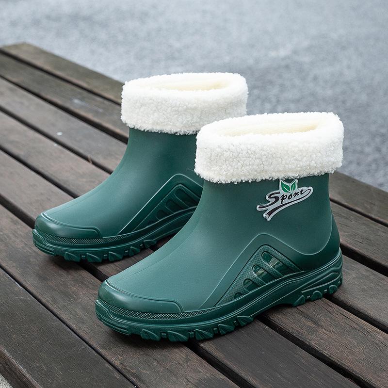 Short Rain Shoes Women's New Fashion Casual Thermal Shoes Overshoes Non-slip Velvet Student Rain Boots Water Shoes Women