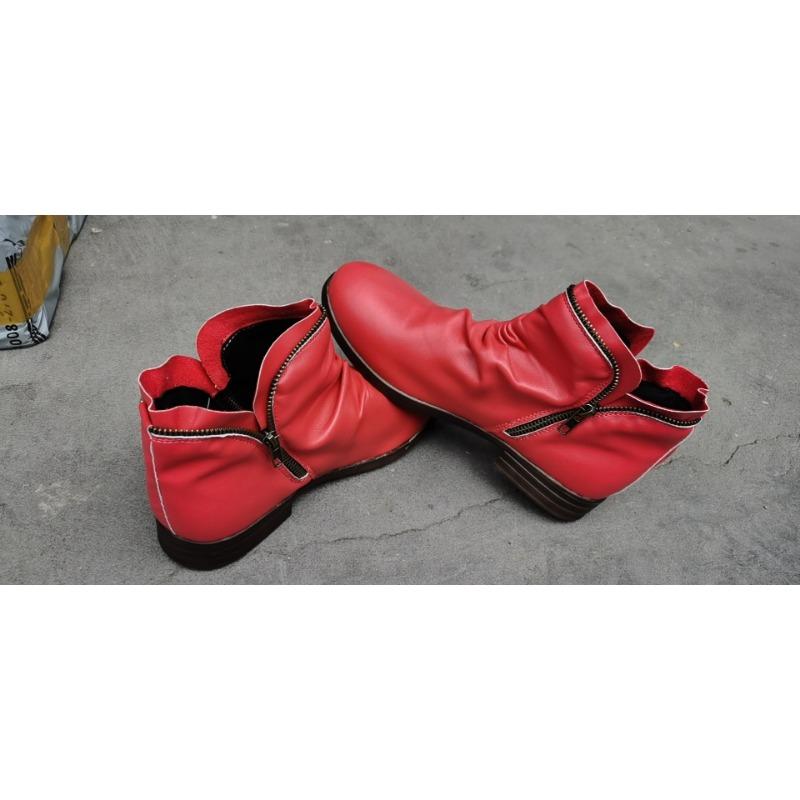 Women's round head artificial v-mouth women's leather boots side zipper Martin boots warm horseshoe heel women's shoes