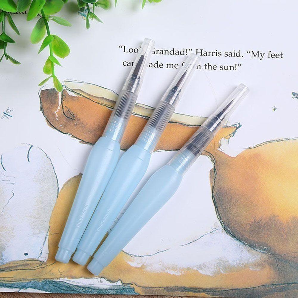 3Pcs New Plastic Drawing Pen Set Stationery Blue Water Color Brush Easy to Use Pointed Reservoir Brushes