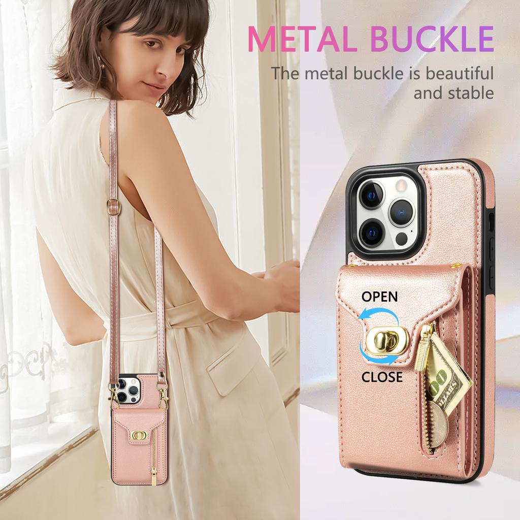 Crossbody Zipper Cards Solt Wallet Leather Case For Iphone 14 PRO MAX 15 13 12 XR XS X 7 8 Plus SE 2026 Lanyard Bag Pocket Cover
