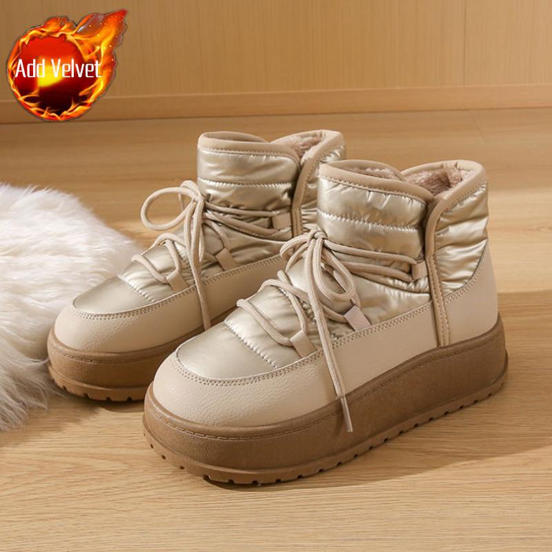Fashion Lace-up Chunky Round Toe Women's Snow Boots Plush Warm Ladies Shoes Winter Fashion 2025 New In High Quality Goth Padded Booties