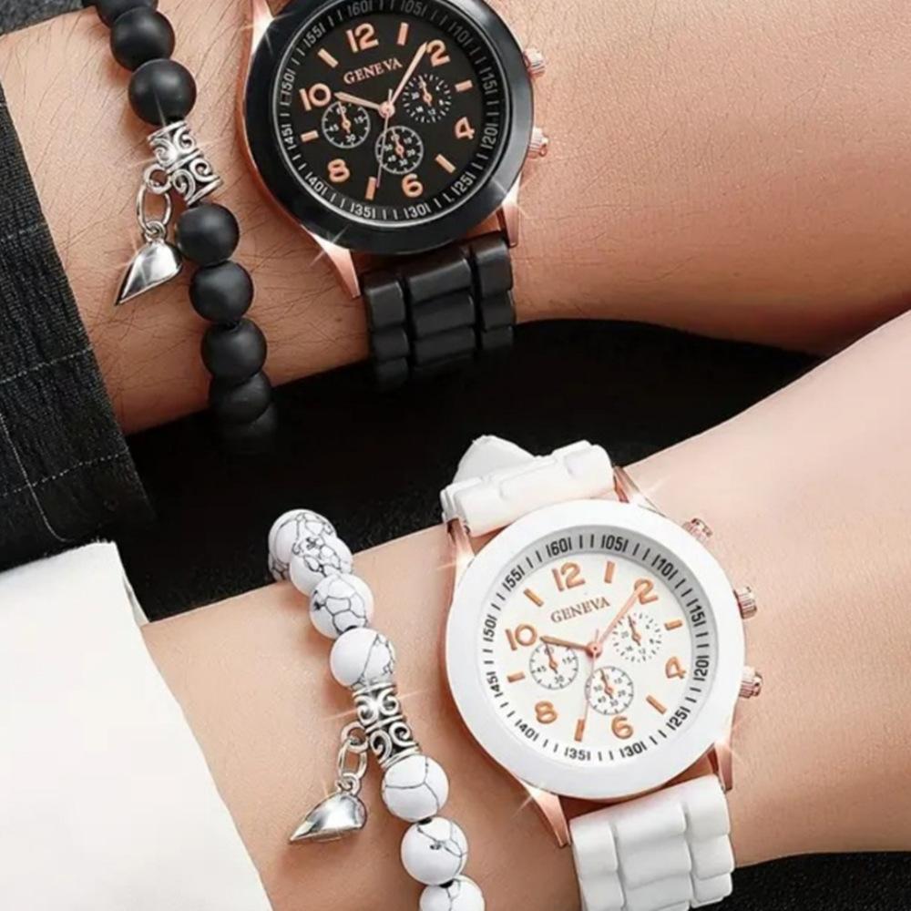 New Women'S Korean Version Of High-End Quartz Watch Simple Classic Silicone Strap Women'S Watch Fashion Set