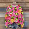 Long Sleeve Pullover Sweaters For Women O Neck Casual Cute Printing Knit Oversized Sweater