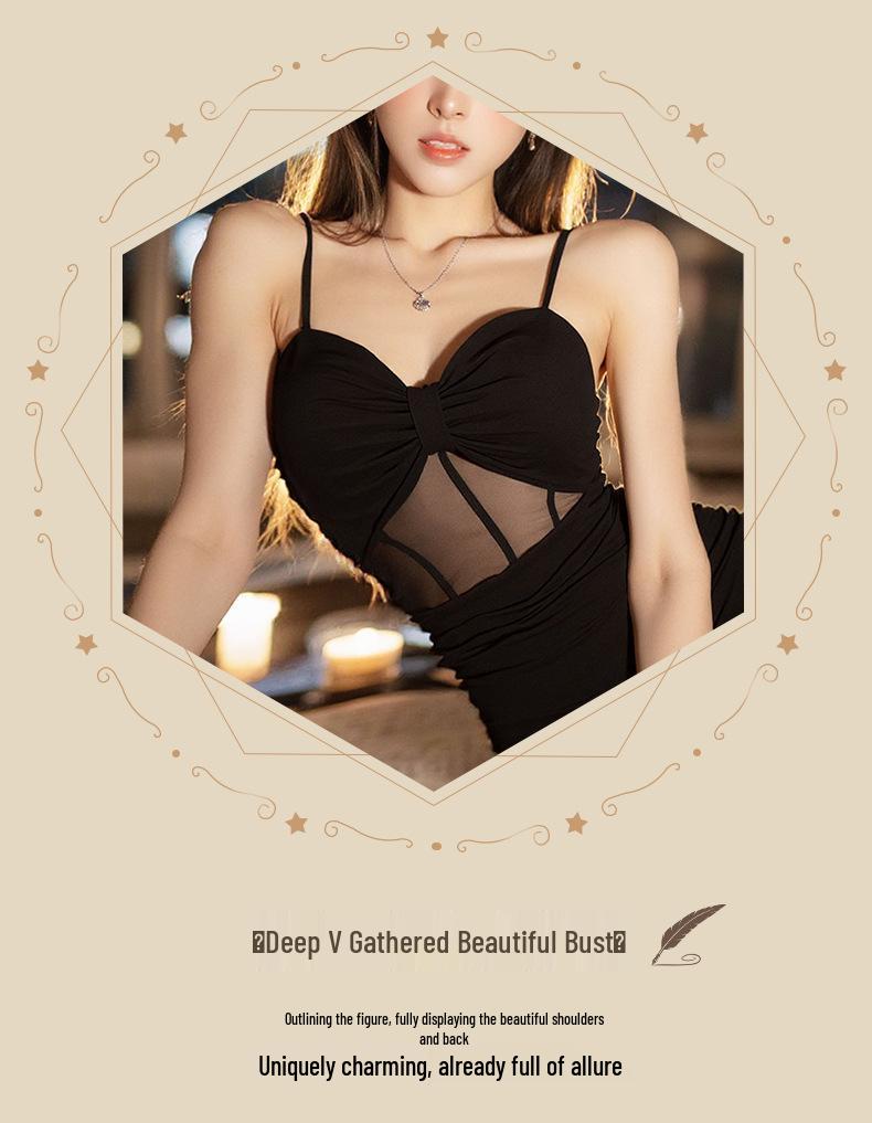 Spaghetti Strap Slit Dress with Chest Pads - Sexy Low-Cut Bodycon Mini Dress, Revealing Back and Hips