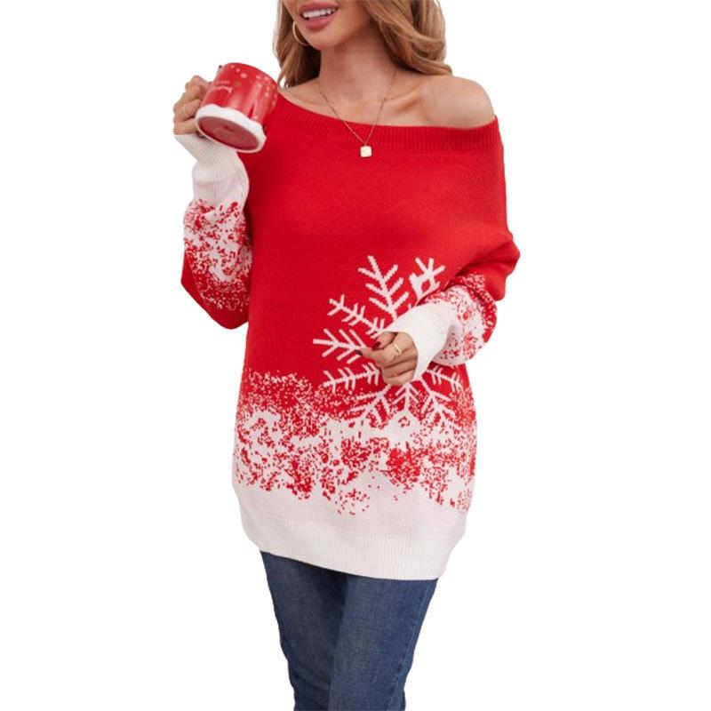 

Осенне-зимний женский свободный свитер с воротником цвета снежинки XL красный