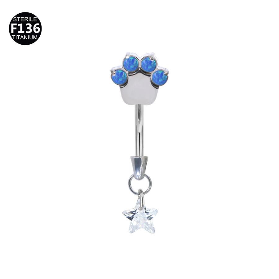 F136 Titanium Alloy Star Pendant Internally Threaded Cat Claw Piercing Stud for Rook, Ear, Eyebrow, Navel, Tooth, M0.9