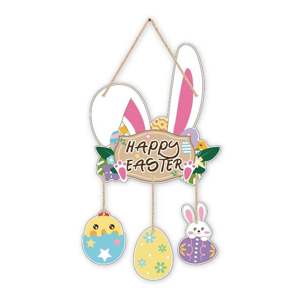 Cartoon Easter Door Hanger Colorful Easter Hanging Ornament Creative Bunny Egg Decor  Front Door