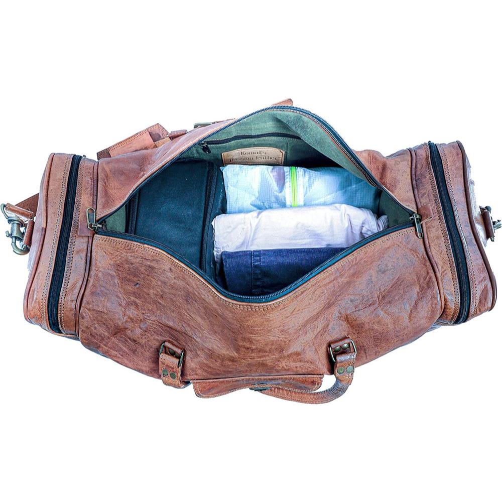 Bolsas de lona de cuero grandes de 24 pulgadas cuadradas para viajes, gimnasios, deportes, para pasar la noche y la semana