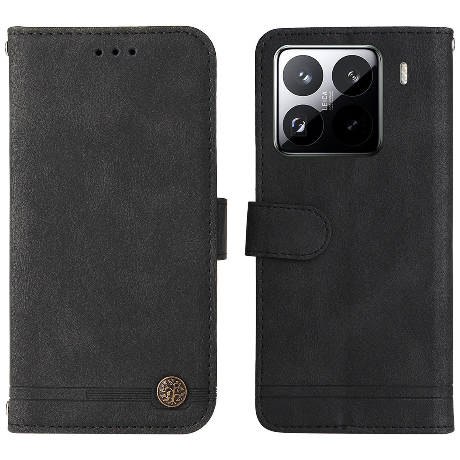 

For Xiaomi 15 Pro Leather Wallet Cases Skin Touch Phone Cover Stand with Strap Black