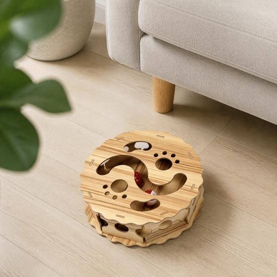 Indoor Cat Puzzle Track Interactive Toy with Rolling Balls, Durable Density Board Scratching Pet Games Toy, Anxiety Relief Wooden Maze for