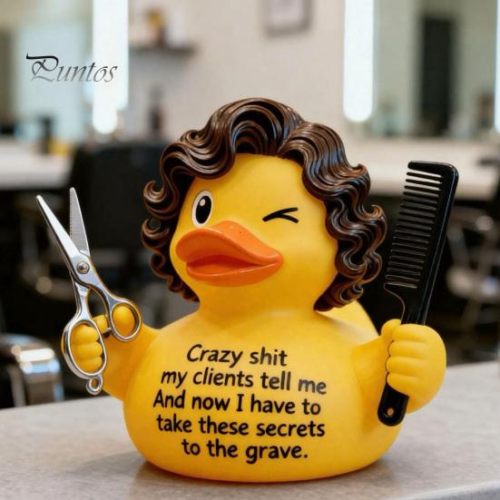 Resin Duck Statue Barber Figurine with Scissors and Comb, Yellow for Salon Decor, Handmade Hair Stylist Gift Creative Hairdresser Gift, Funny