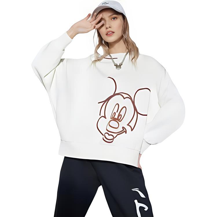 Li Ning X Disney Collaboration Série Mode Sport Imprimé Cartoon Molleton Col Rond Pull-Over Manches Longues Sweat-shirt Femme sweat-shirt Blanc AWDRD62-1