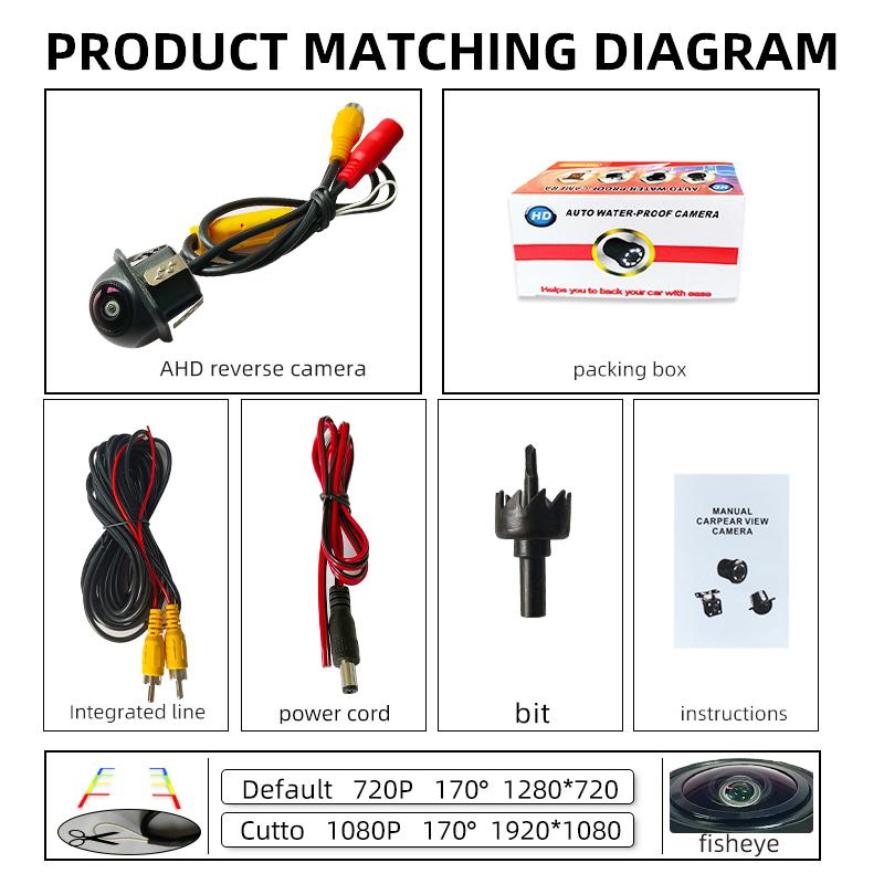 Universal Car HD 720p Ahd Korea Car Camera Starlight Night Vision Waterproof Car Reversing Camera 170 Degrees Fisheye Camera