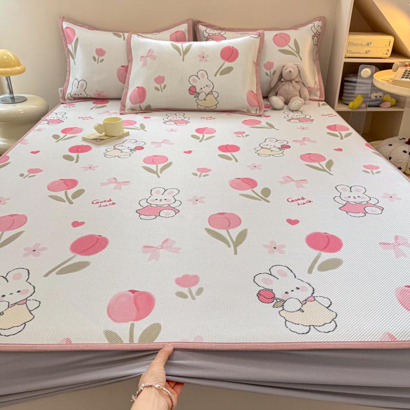New Cute 3-Piece Ice Vine Cooling Mat Pillowcase & Bed Sheet Set with Digital Print - Spring/Summer