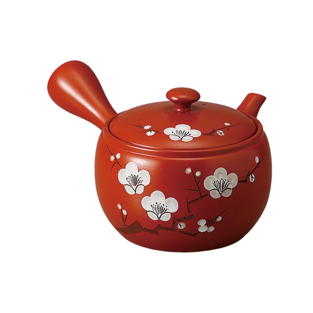 

Ale-net Teapot, 19 x 15 x 9 cm, 520cc, Red Clay No. 3, White Plum Blossom Design (Refreshing Strain), Ceramic, Tokoname Ware, Made in Japan, Stylish