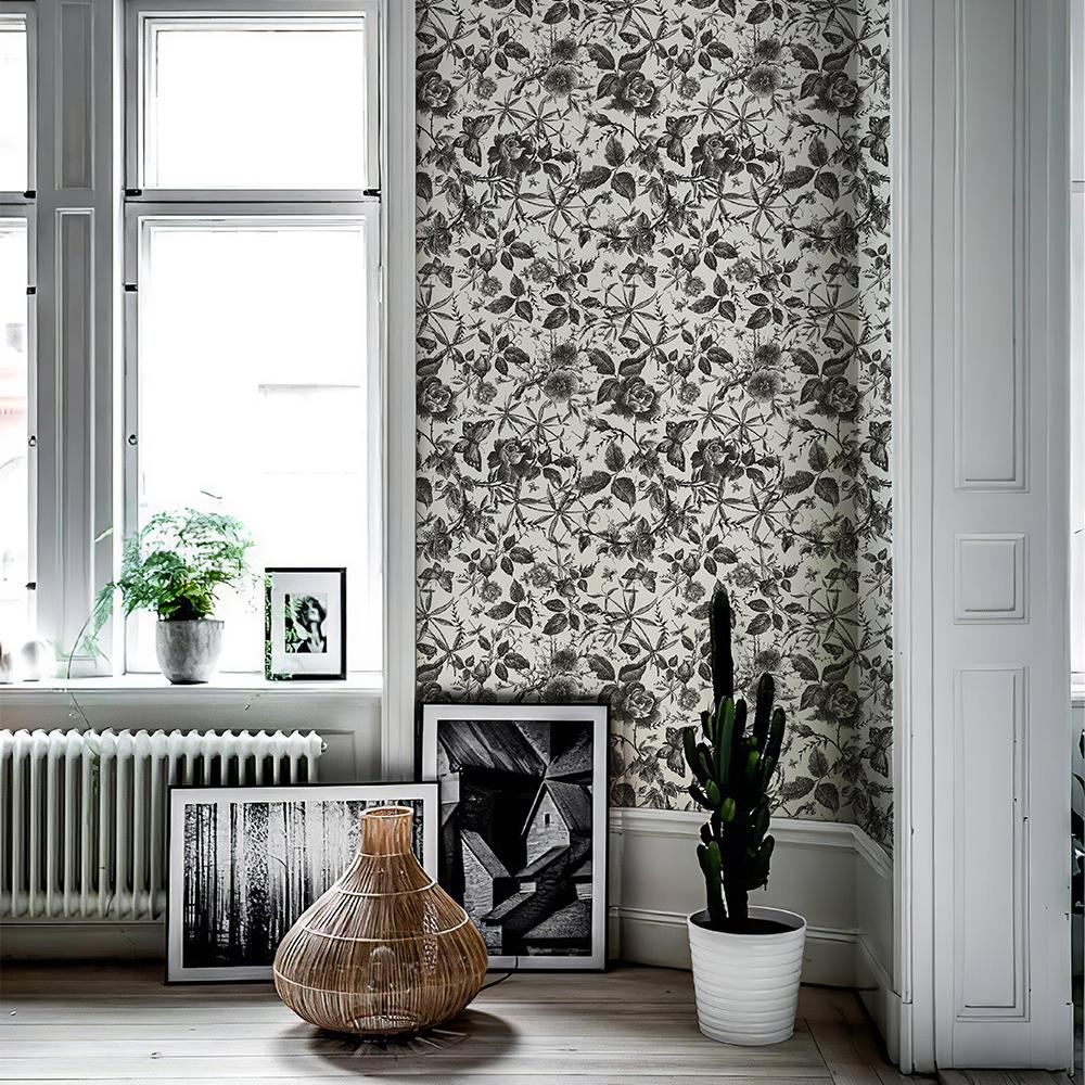 Retro Dark Floral French Style Wallpaper Peel And Stick PVC Black Flower Wall Decor Waterproof Vintage Furniture Cabinet Sticker
