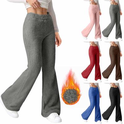 Damen Herbst/Winter Einfarbig Modische Fleecegefütterte Freizeithose Locker Geschnitten Bequeme Fleecehose