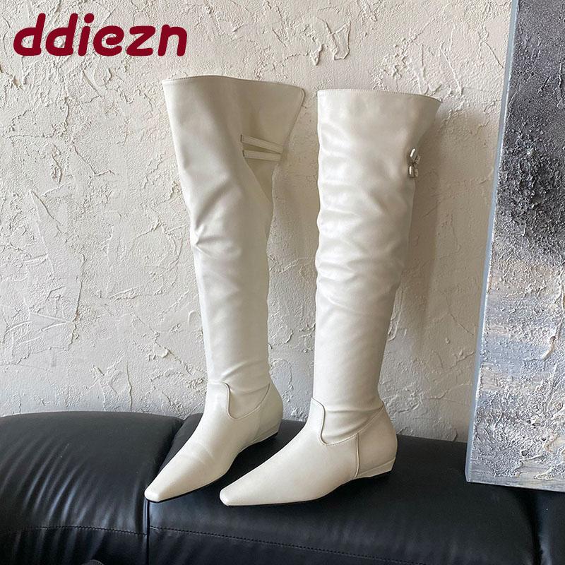 Fashion Fashion Pointed Toe Ladies Knee High Boots Female Slip On Shoes Women Modern Long Boots With Height Increasing Shoes