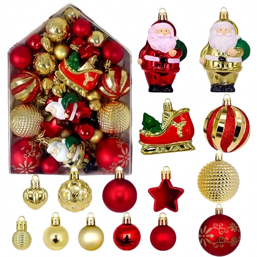 72Pcs Christmas Balls Set Red Gold Xmas Balls Diy Christmas Tree Ornaments For Home Party Decoration New Year Gift