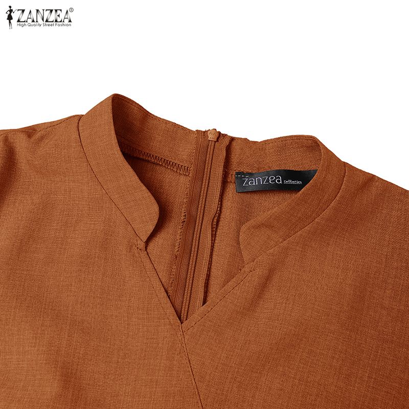 ZANZEA Women Elegant Casual V-neck Summer Short Sleeve Dress