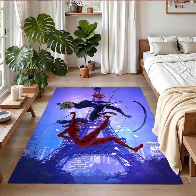 Tappeto in peluche di velluto di cristallo con stampa Miraculous Ladybug Anti?Indumenti da notte?Tappeto da Pavimento Resistente per Decorazione Domestica Interna
