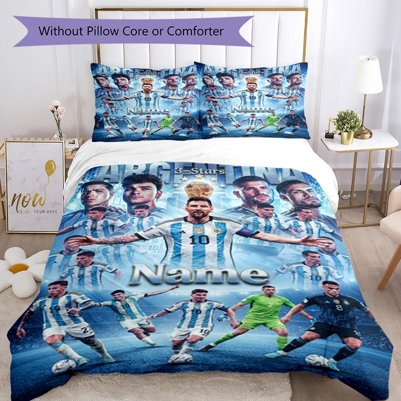 Messi Argentina Football Team Personalized Name Bedding Set,Breathable Bed Linen for Guest Room Decoration,Perfect Housewarming Gift,All Season Duvet