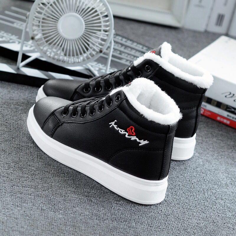 

WTEMPO 2026 Winter New Velvet White Shoes Women s Korean Version Lace Up Casual Sports Cotton Shoes Leather Face Student Shoes Snow Boots 36 чорний