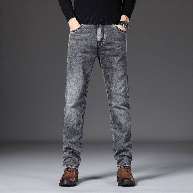 Foreign Trade Surplus Spring and Autumn New Style Gray Retro Jeans for Men, Heavyweight Straight Loose Fit, Stretchy, Cool Casual Long Pants