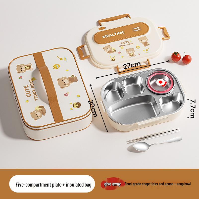304 Stainless Steel Portable Insulated Lunch Box with Compartmented Lid, Large Capacity Bento Box for Students.