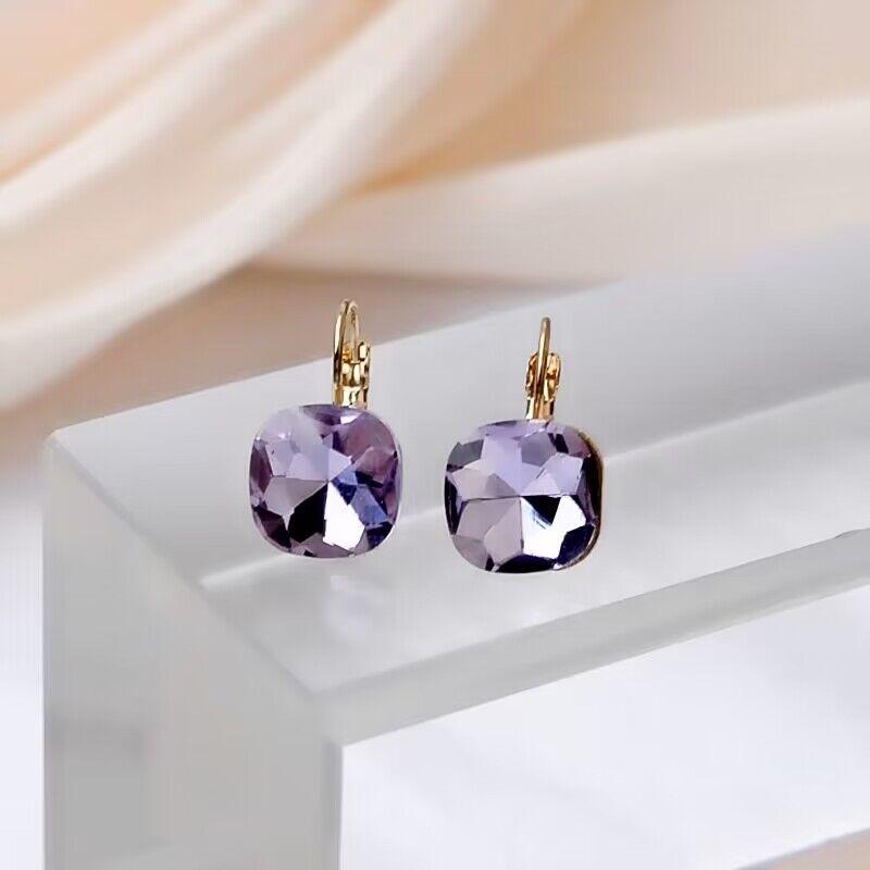 Trendy Square Crystal Drop Earrings for Women Wedding Party Elegant Jewelry Golden Geometry Loop Earrings White Pink Blue