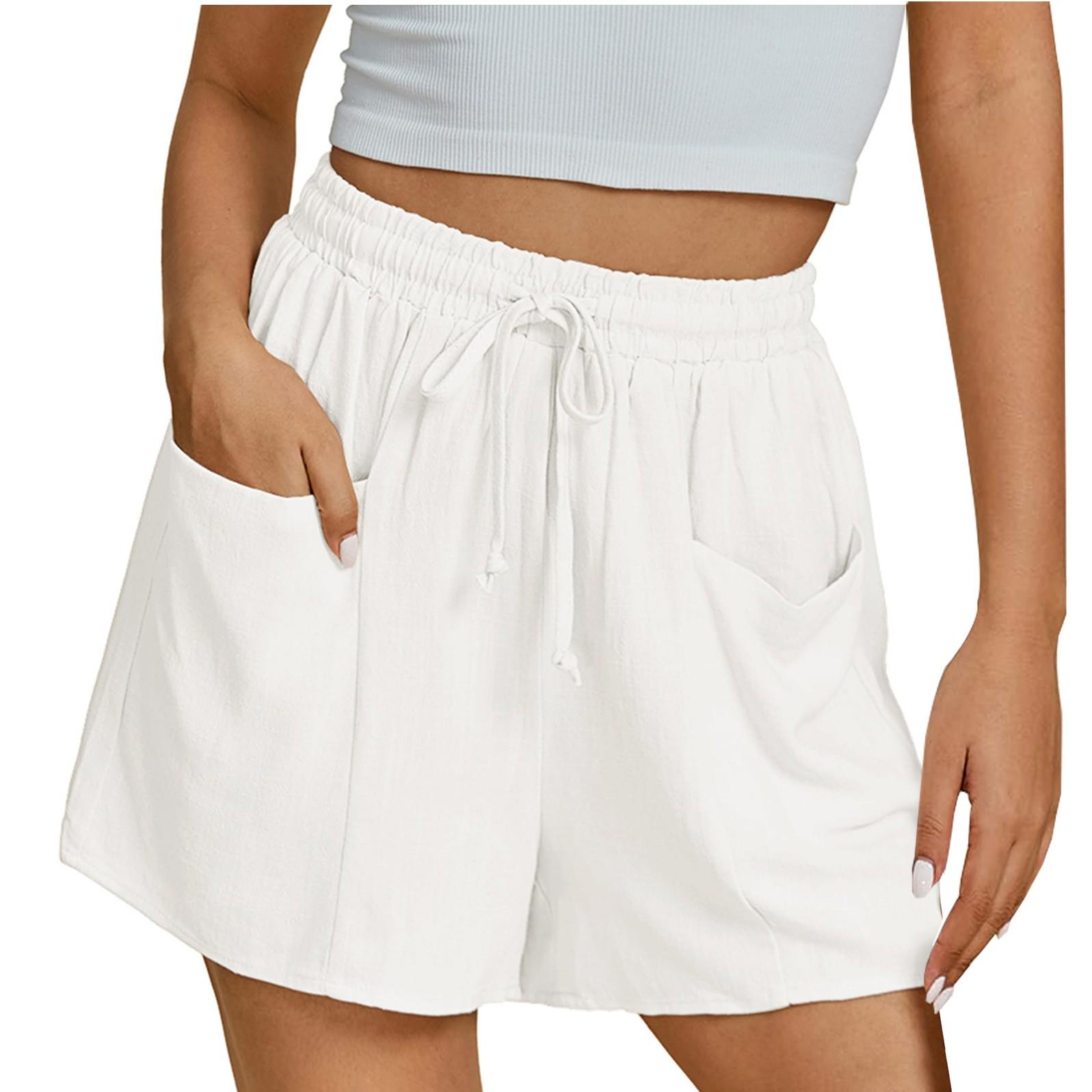 

Women s Shorts Casual Summer Color Drawstring Beach Loose Pockets Shorts XL білий