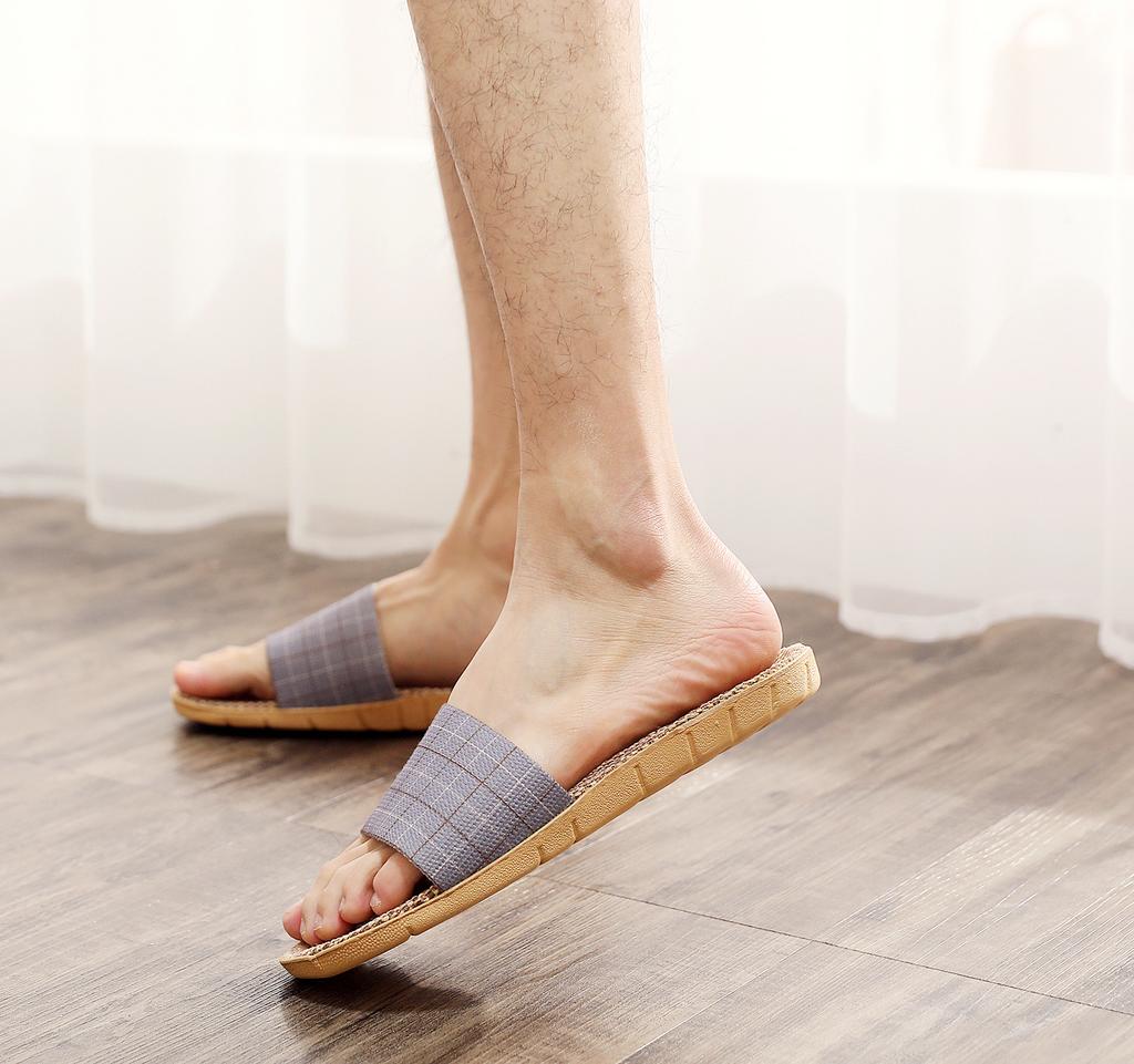 New linen slippers women's summer indoor wooden floor couple home non-slip thick bottom home cool slippers men