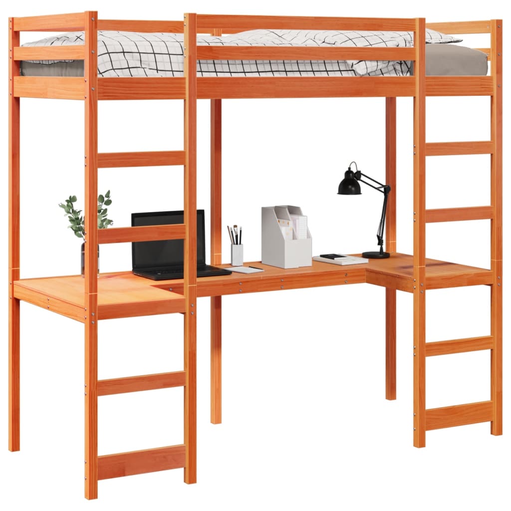 High Bed Without Mattress Wax Brown 80 X 200 Cm Solid Pine Wood