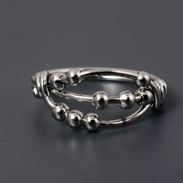 Brass Fidget Ring – Chunky Spinner Bead Ring, Anxiety Relief Meditation Jewelry, Unisex Adjustable Stress Relief Ring, Handmade Boho Brass Band