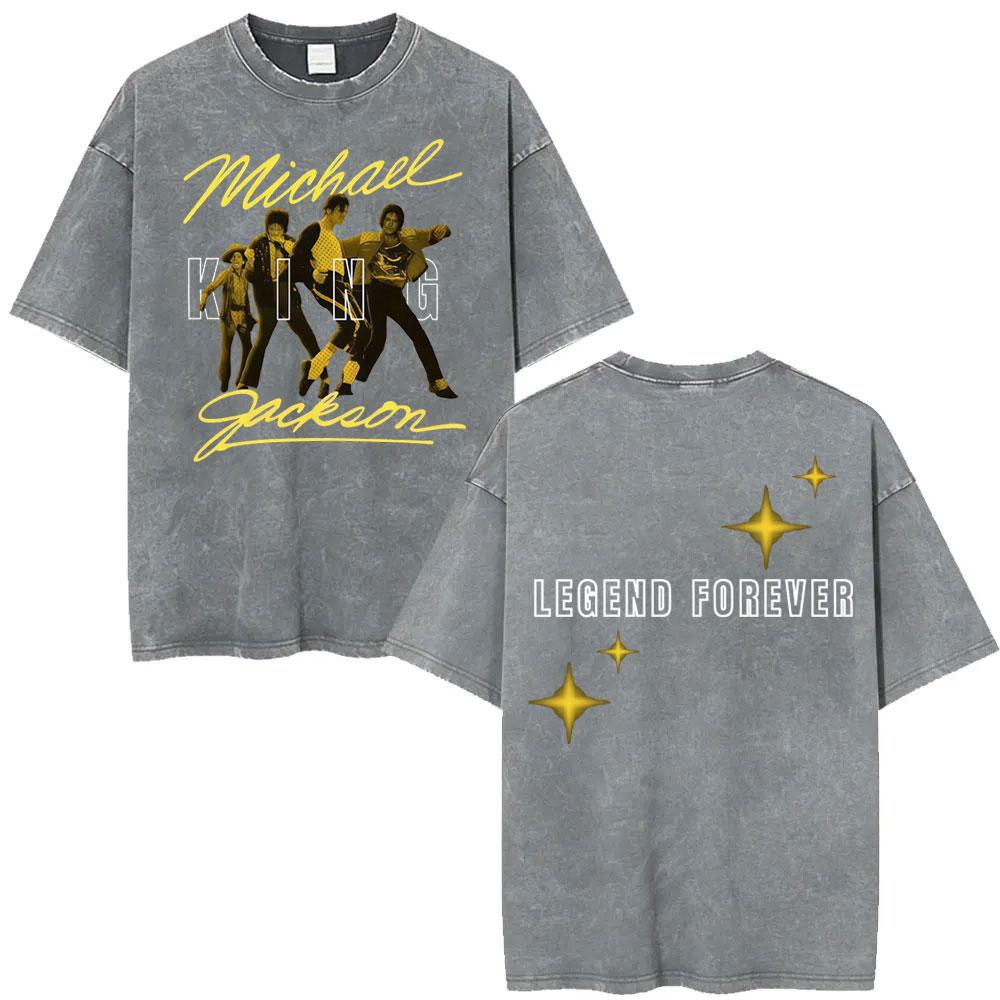 King of Pop Michael Jackson Tour Gewaschenes Vintage T-Shirt Herren Harajuku High Street T-Shirts Lässiges Baumwolle Übergroßes T-Shirt