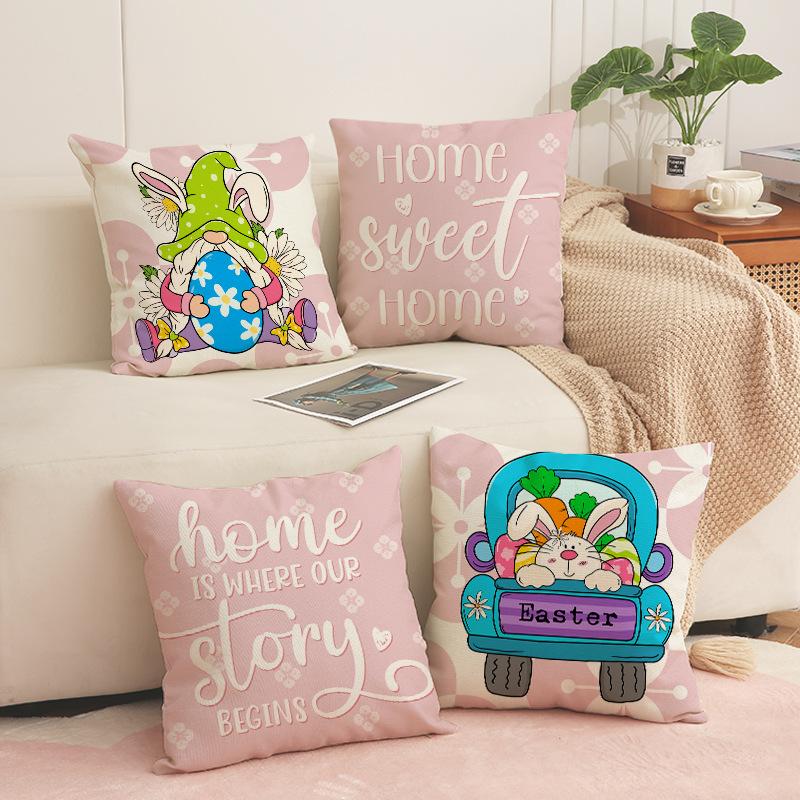 New Cute Rabbit Pillow Case Pink Combination Set Pillow Case Easter Atmosphere Arrangement Sofa Cushion