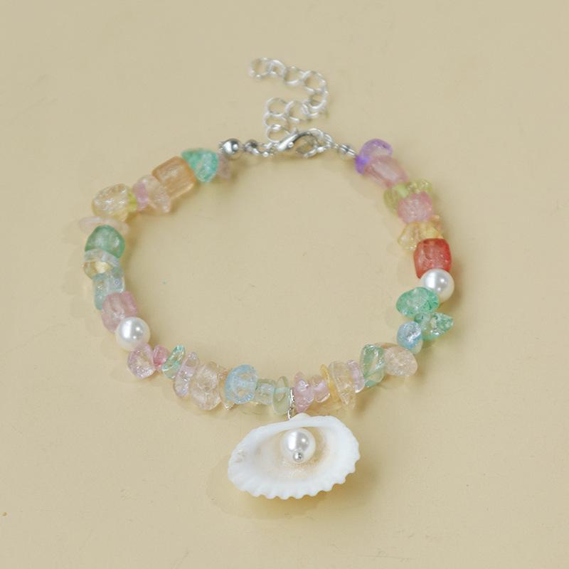 Handmade Seashell & Crushed Stone Bracelet with Lobster Clasp - Perfect Summer Travel Souvenir