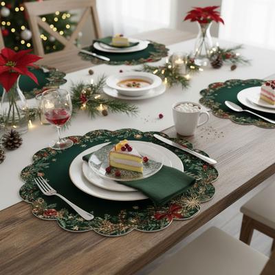 2Pcs New Round Christmas Placemats Polyester Non-Slip Christmas Table Mats Xmas Placemat for Dining Table