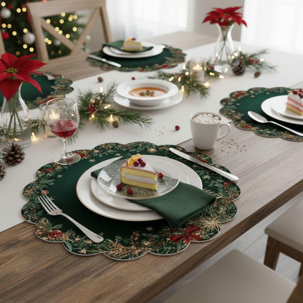 2Pcs New Round Christmas Placemats Polyester Non-Slip Christmas Table Mats Xmas Placemat Wedding Party Decor