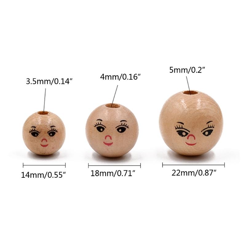 20Pcs/set Wooden Doll Head Beads for DIY Jewelry Making and Crafts Cute Smiling Face Loose Beads Wood Round Spacers