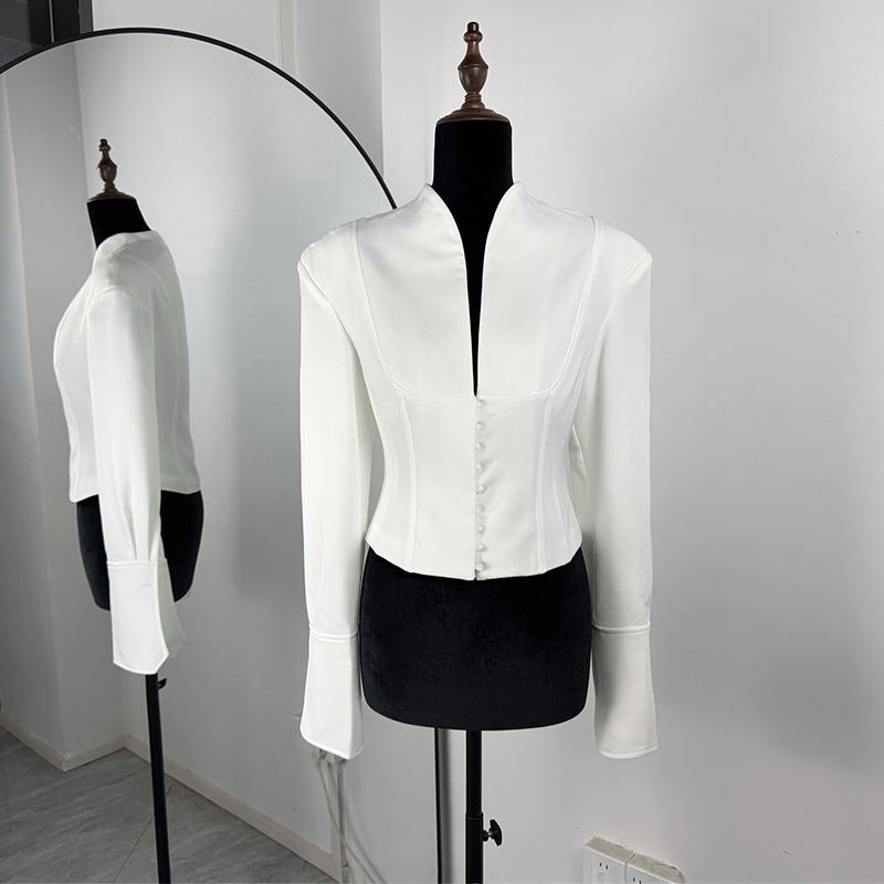 

2026 Spring White Single Breasted Blazer Coat Women V-neck Long Sleeve Buttons Slim Short Coat Fashion Office Lady Blazer Jackets L білий