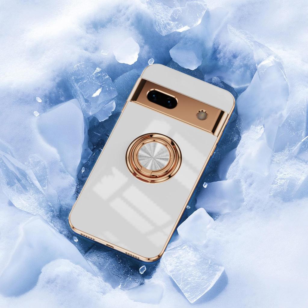Compatible with Google Pixel 9 PRO XL: Electroplated Silicone Case with Magnetic Ring Holder for 8 PRO.