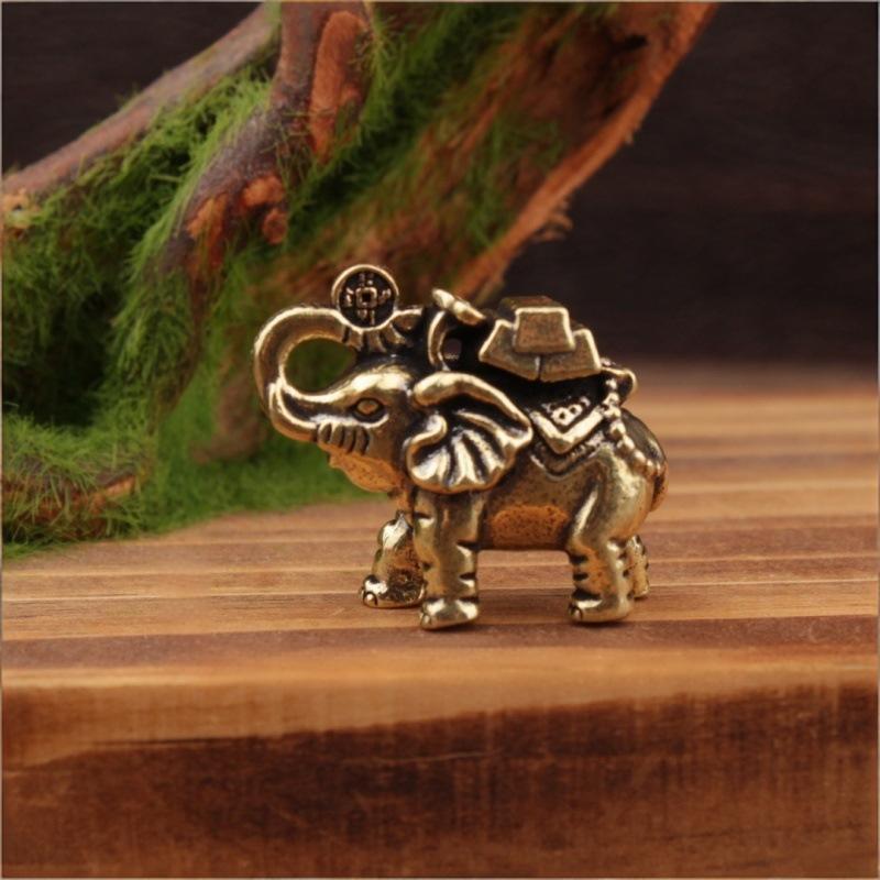 Brass Ingot And Gold Brick Lucky Elephant Figurine - Chinese Auspicious And Wealth-Bringing Home Living Room Craft