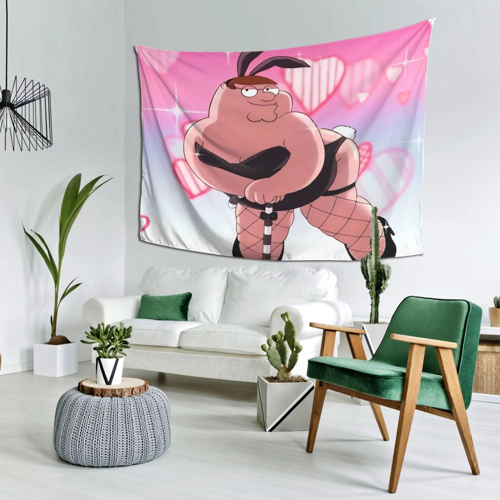 

1 PC Funny Cartoon Character Tapestry Vibrant Pink White Heart Pattern Wall Hanging Perfect Decor for Living Room Bedroom 74x94cm(29x37in)