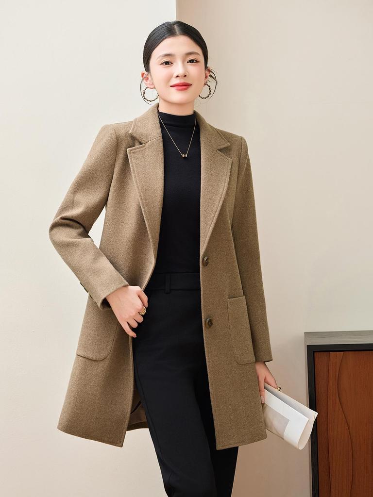 Women's Black Wool Coat - High-End, Thick, Mid-Length, Stylish for Autumn/Winter 2025