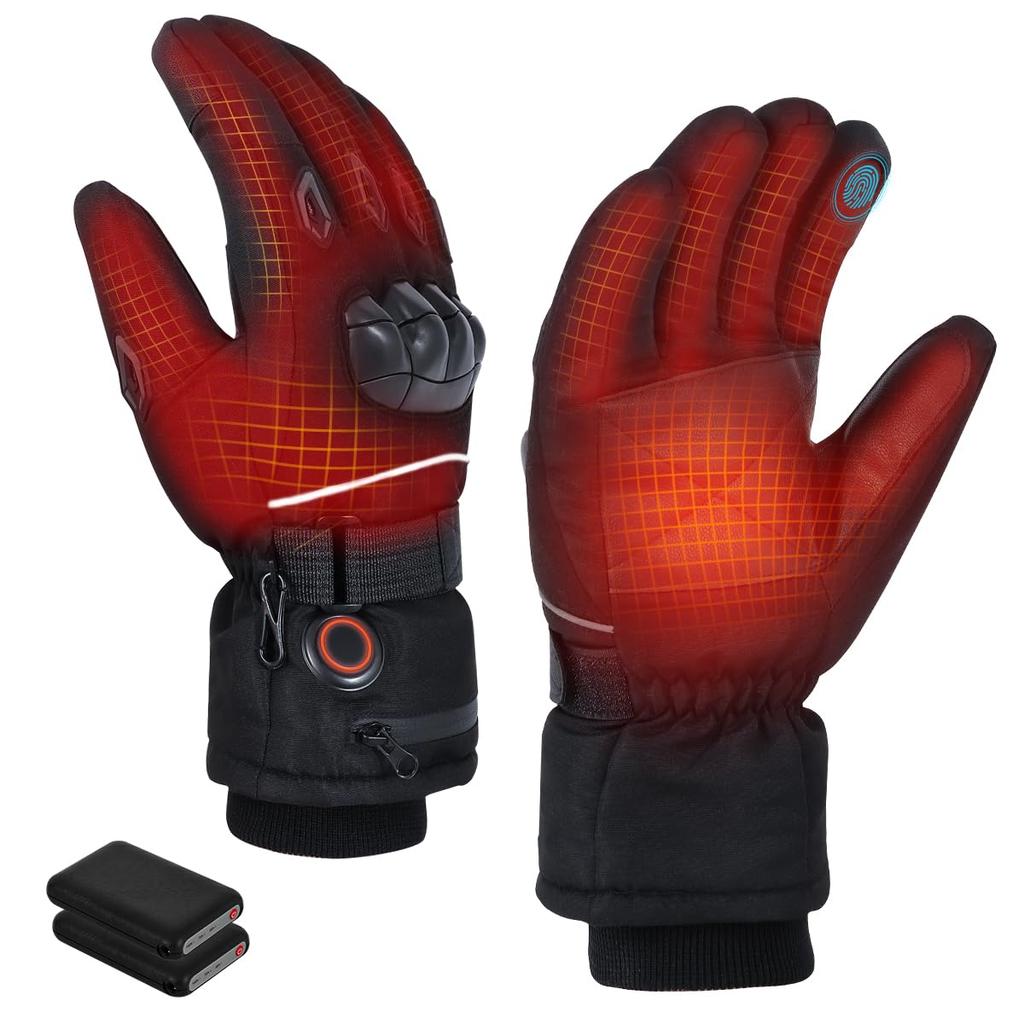 Heated Motorcycle Gloves and Back of Heater Gloves with Knitted Wrist 4 Temperature Touchscreen Reflective Unisex for Winter and Outdoor Use [Heated