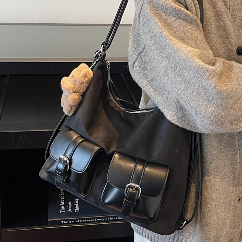 Large capacity bag women's autumn 2025 new locomotive multi-pocket single shoulder crossbody tote bag double shoulder rear backpack