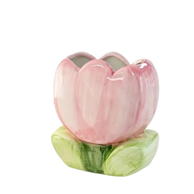 Flower Pen Holder Ceramic Desktop Decoration Cute Girl Desk Office Storage Box Stationery Shelf Storage Tank